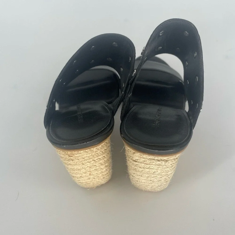 Rebecca Minkoff Black Leather‎ Emily Studded Espadrille Wedge Sandals Size 9.5